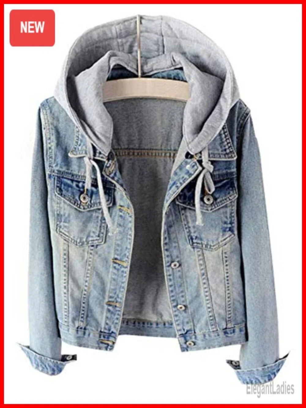 Women's Detachable Hoodie Denim Jacket Cotton Polyester